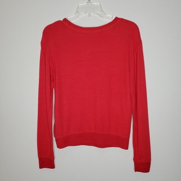 Abercrombie & Fitch Red & White Star Print Plush Knit Ribbed Crewneck Sweater - Picture 6 of 10